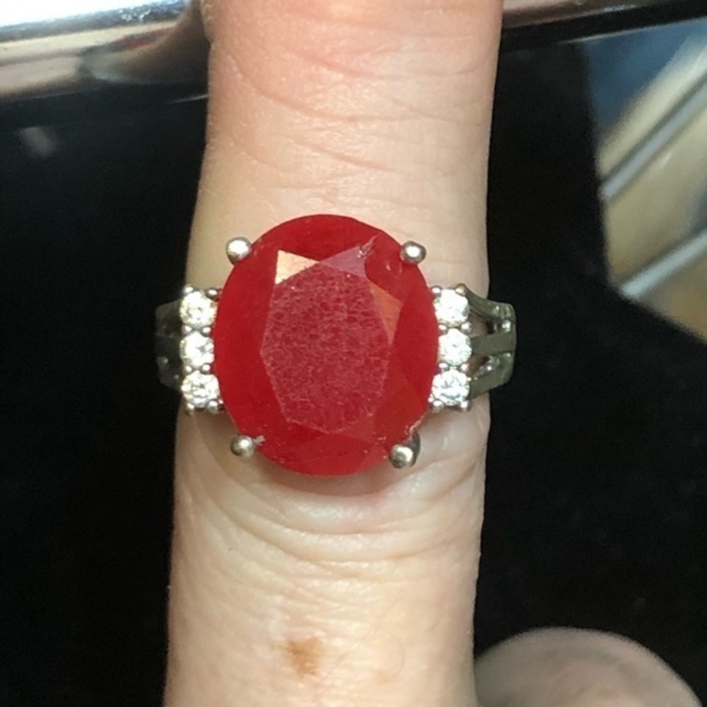 Red Ruby & Sterling Silver Ring size 7 - Picture 2 of 5